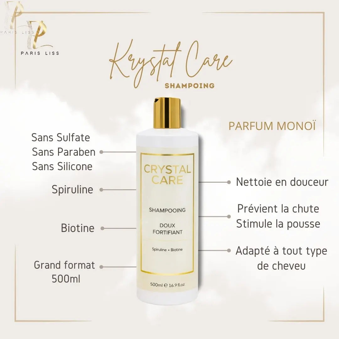 Kit entretien lissage KRYSTAL CARE - Shampoing Sans sulfates + Masque + Sérum