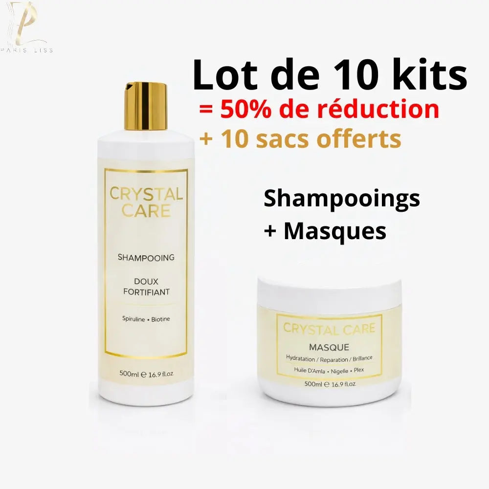 ENTRETIEN LISSAGE - KRYSTAL CARE - Lot 10 Shamp, 10 Masques - Paris Liss