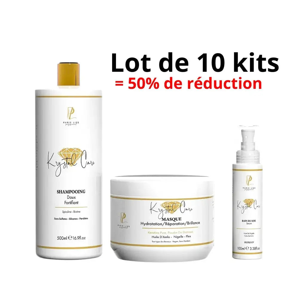 LOT_10_Kit_entretien_KRYSTAL_CARE_-_Shampoing_Sans_sulfates_Masque_Serum-lissage-PARISLISS.COM-A
